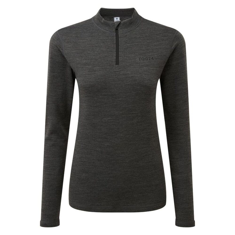 TOG24 Womens/Ladies Nevis Merino Wool Zip Neck Base Layer Top / Grey Marl